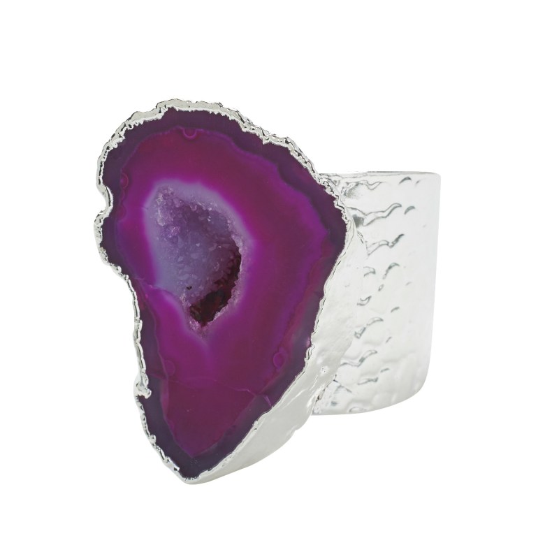 Thumbnail of Silver Magenta Gemstone Crystal Mega Ring image