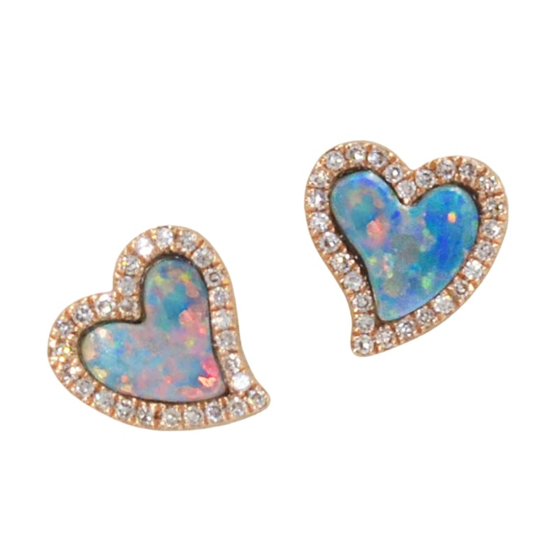 Thumbnail of Amore Opal Heart Studs Earrings With Diamonds image