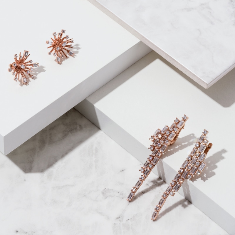 Thumbnail of Cosmic Bang Baguette Cz Stud Earrings Rose Gold image