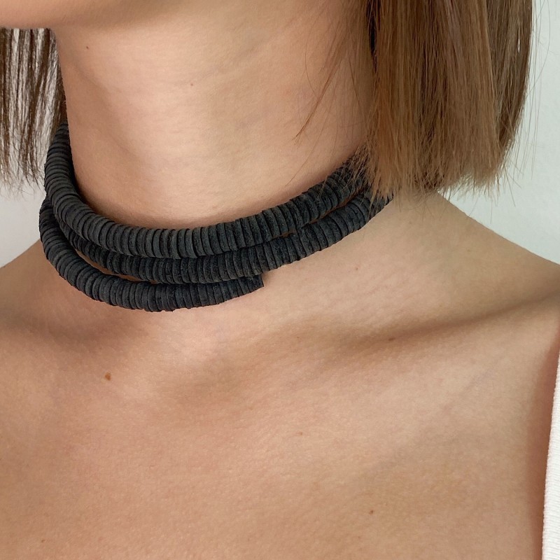 Thumbnail of Continuous Coil Leather Choker Black image