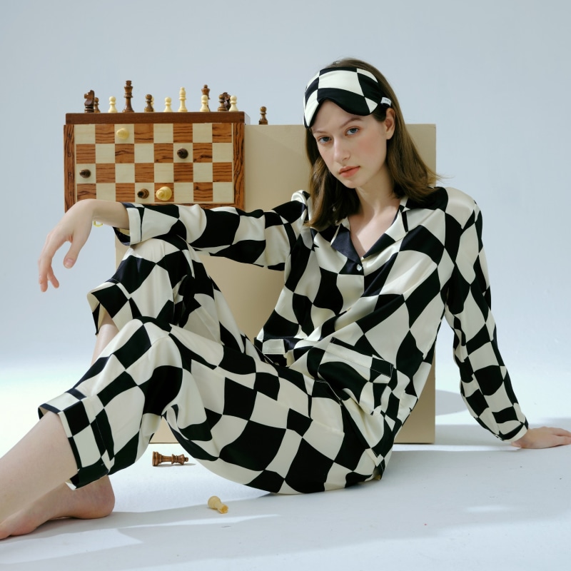 Women 3-Piece Classic Silk Pajamas Set - Navy