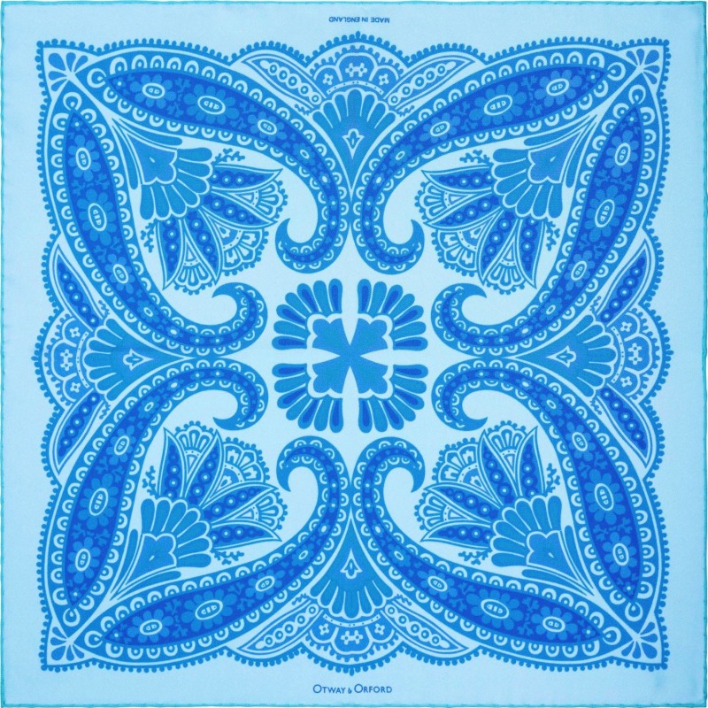 Thumbnail of 'Kaleidoscope' Paisley Silk Pocket Square In Turquoise, Blue & Sea Green. Full-Size. image