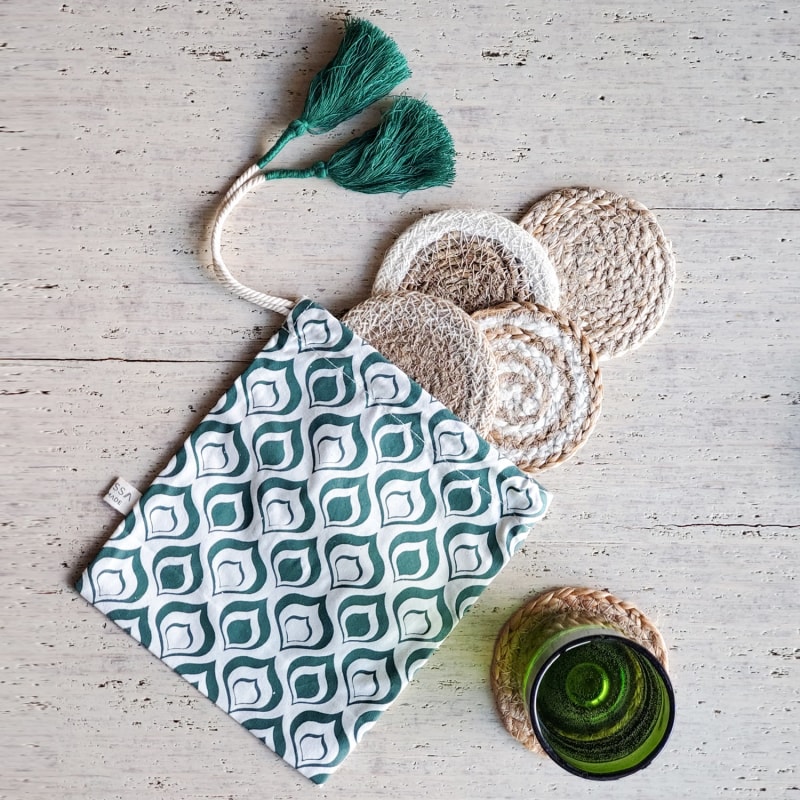 Thumbnail of Natural Drink Coaster Gift Set With Green Pouch image