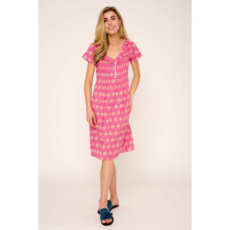 Thumbnail of Karen Short Sleeve Day Dress In Pink With Orange Flower image