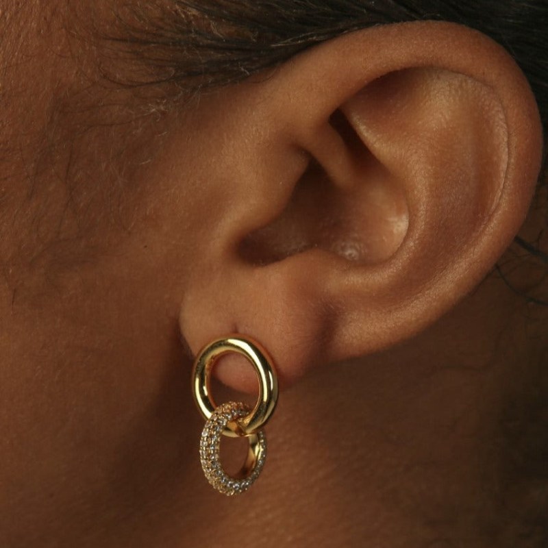Karma Interlocking Linked Double Circle Hoop Earrings White Pav