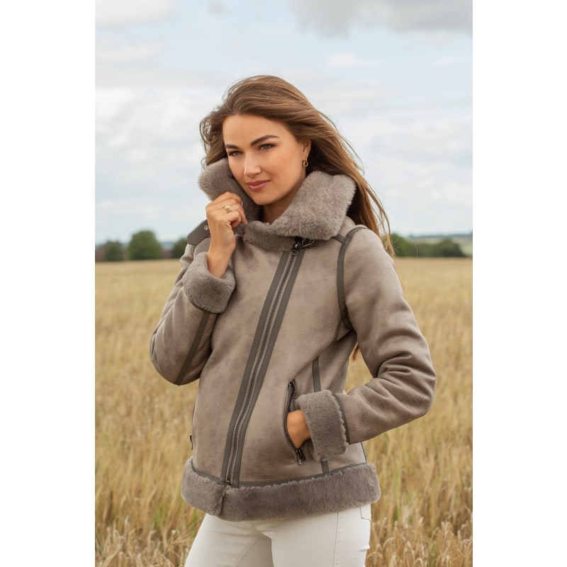 Grey faux 2025 shearling biker jacket