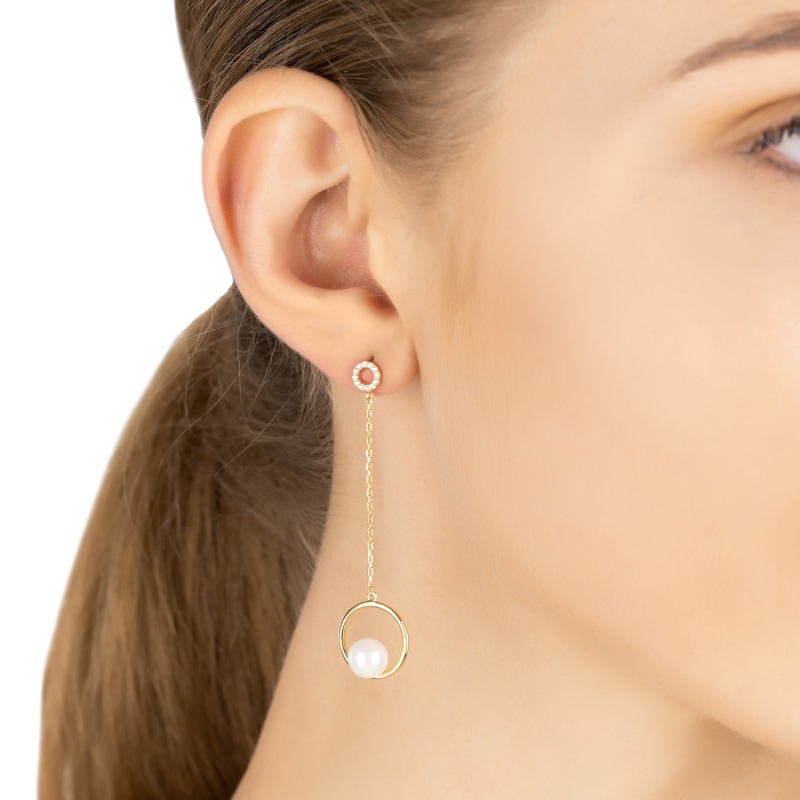 Thumbnail of Pearl In Halo Long Chain Drop Earrings Gold image