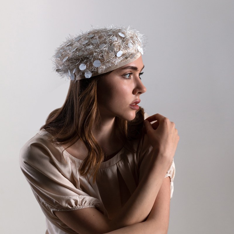Fairy Tale - White Sequin French Beret Hat | SIBI | Wolf & Badger