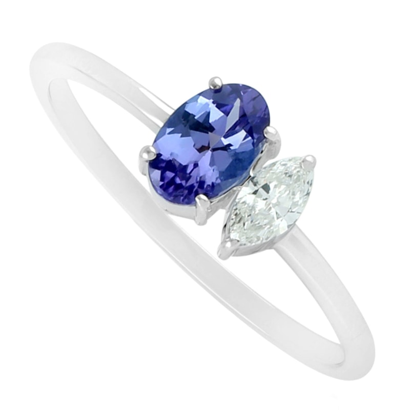 Thumbnail of Solid 18K White Gold In Oval Cut Tanzanite & Marquise Diamond Cocktail Ring Jewelry image