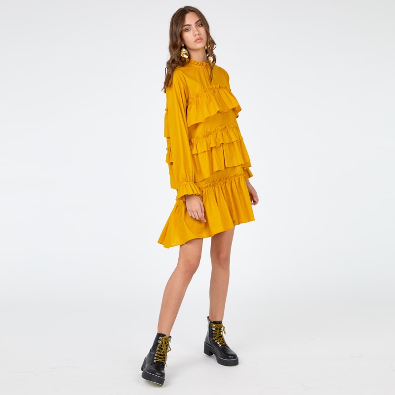 Thumbnail of Tracy Yellow Cotton Dress With Ruffles image