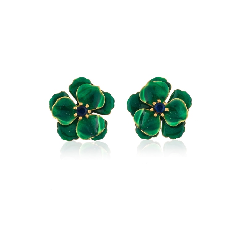 Green Viola Flower Earrings, Milou Jewelry