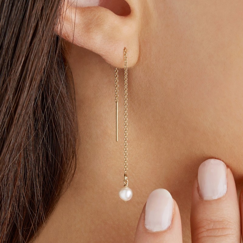 Thumbnail of Gold Pearl Drop Threader Earrings image