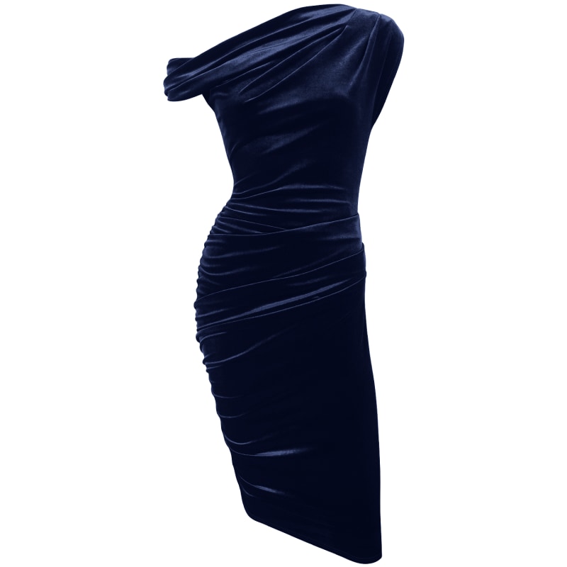 Keep Calm Midnight Blue Velvet Twist Shoulder Dress Me & Thee Wolf