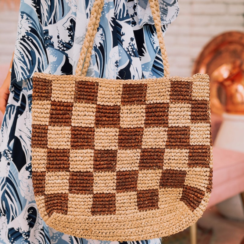 Thumbnail of Kehlani Checkered Raffia Tote image