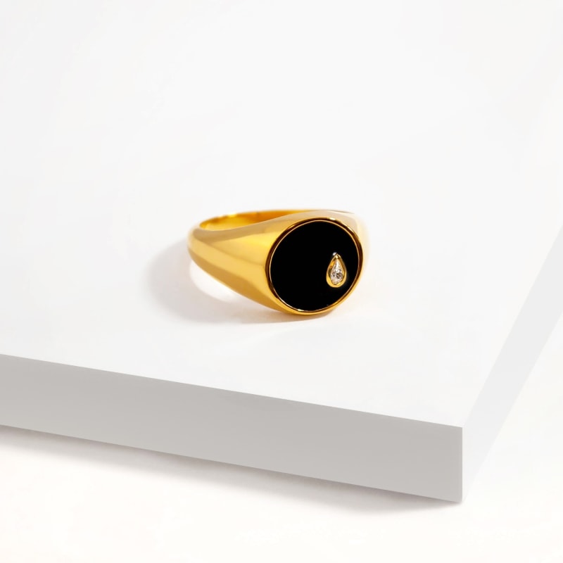 Thumbnail of Droplet Enamel Gold Vermeil Signet Ring image