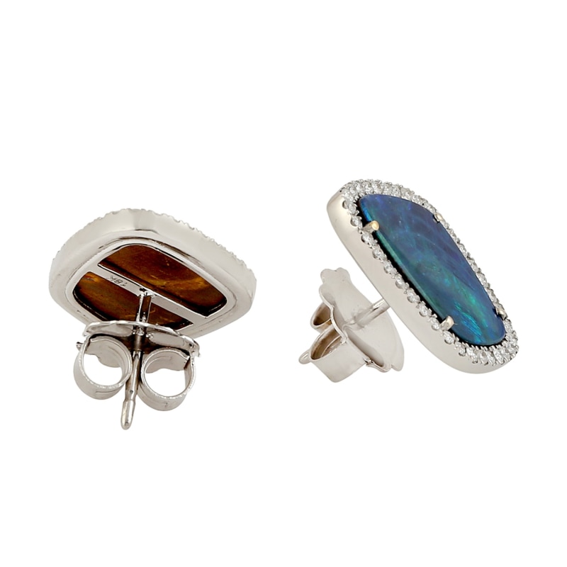 Thumbnail of 18K White Gold Stud Earrings In Natural Opal Doublet & Diamond Jewelry image