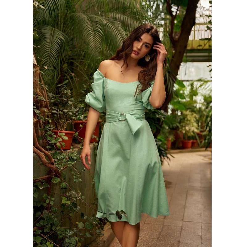 Thumbnail of Miquela Puff Sleeves Midi Dress In Mint Green image