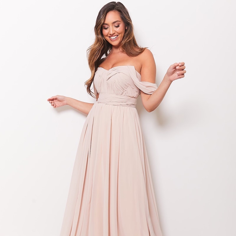 Thumbnail of Dion Chiffon Long Evening Dress In Champagne image