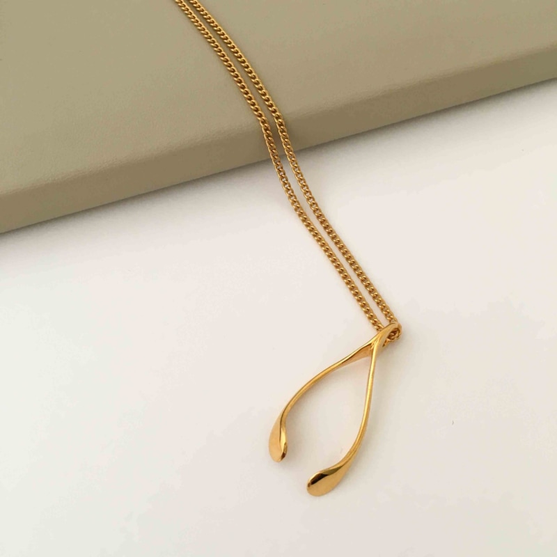 Thumbnail of Small Yellow Gold Plated Wishbone Necklace image