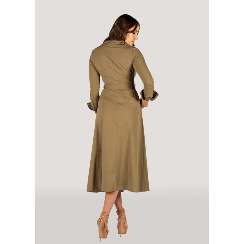 Thumbnail of Khaki Two Tone Long Sleeves Shirt Dress - Kate image