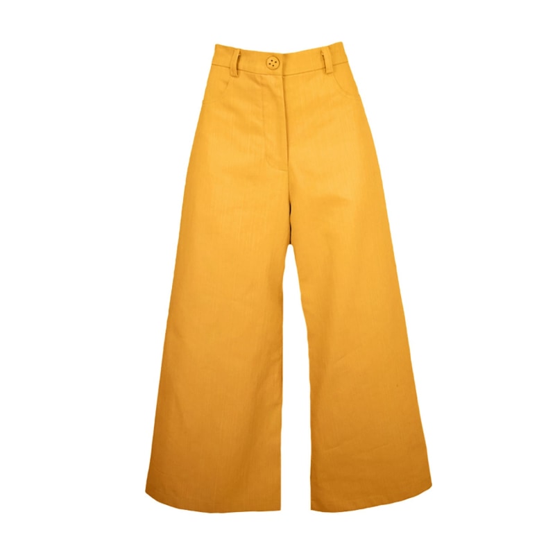 Wide Leg Crop Pants In Mustard With Love Heart Pockets Hew Wolf Badger