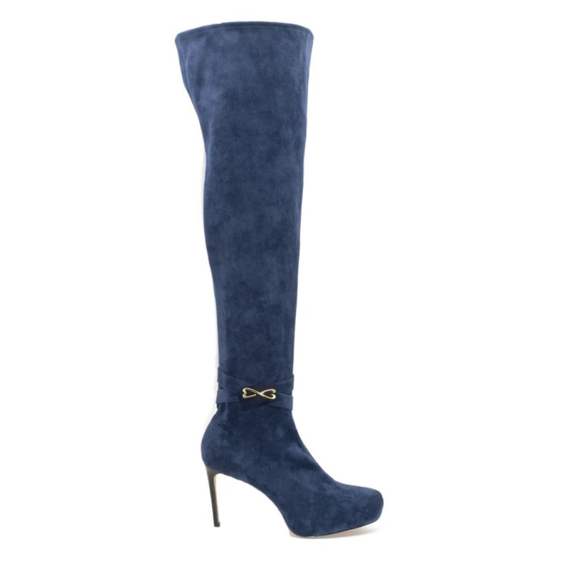 Thumbnail of Suede Thigh High Boot With Four Inch Heel - Blue image