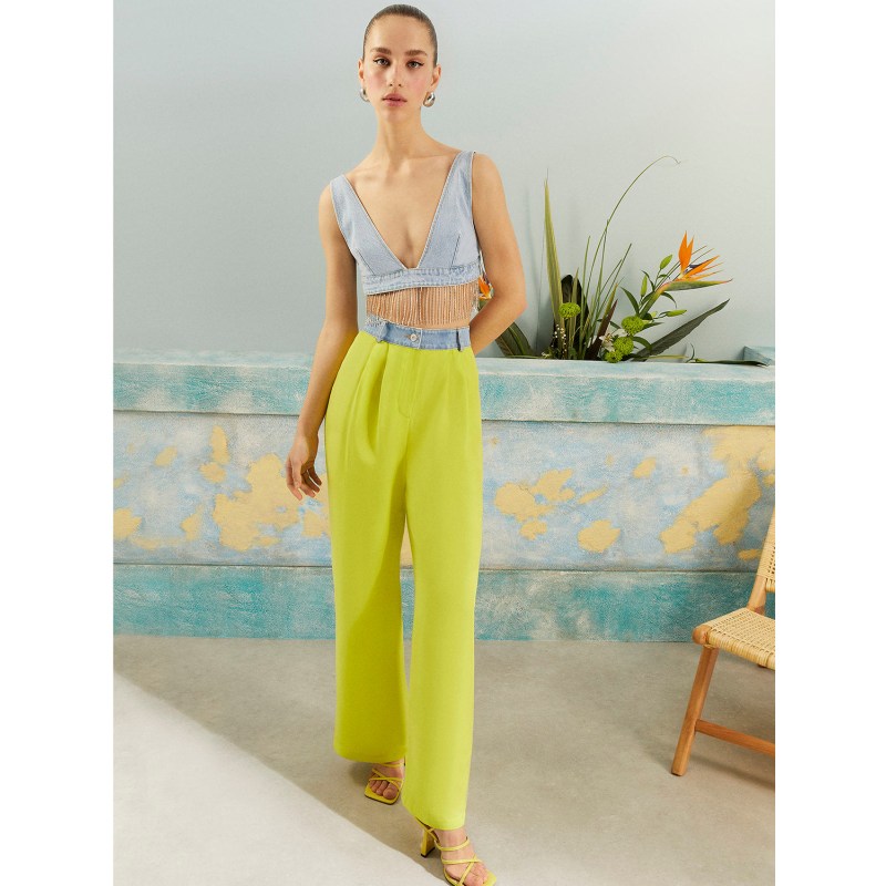 High-Waisted Carrot Pants-Green, NOCTURNE