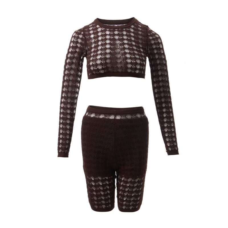 Thumbnail of Fully Fashioning Khloe Crochet Knit Legging Short - Dark Brown image