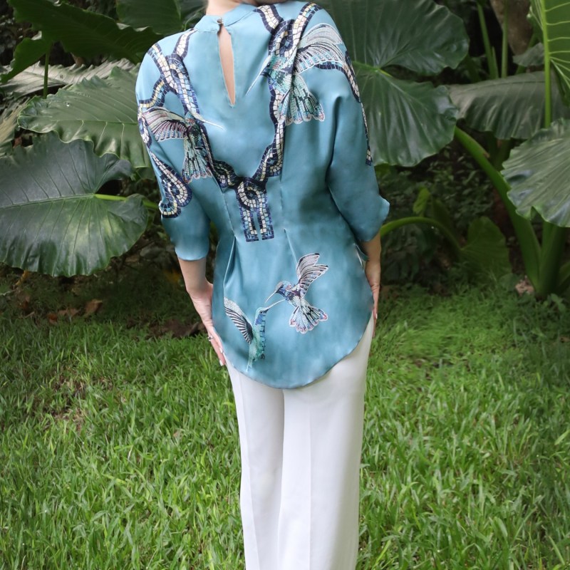 Thumbnail of Kimono blouse - Teal - Hummingbird print image