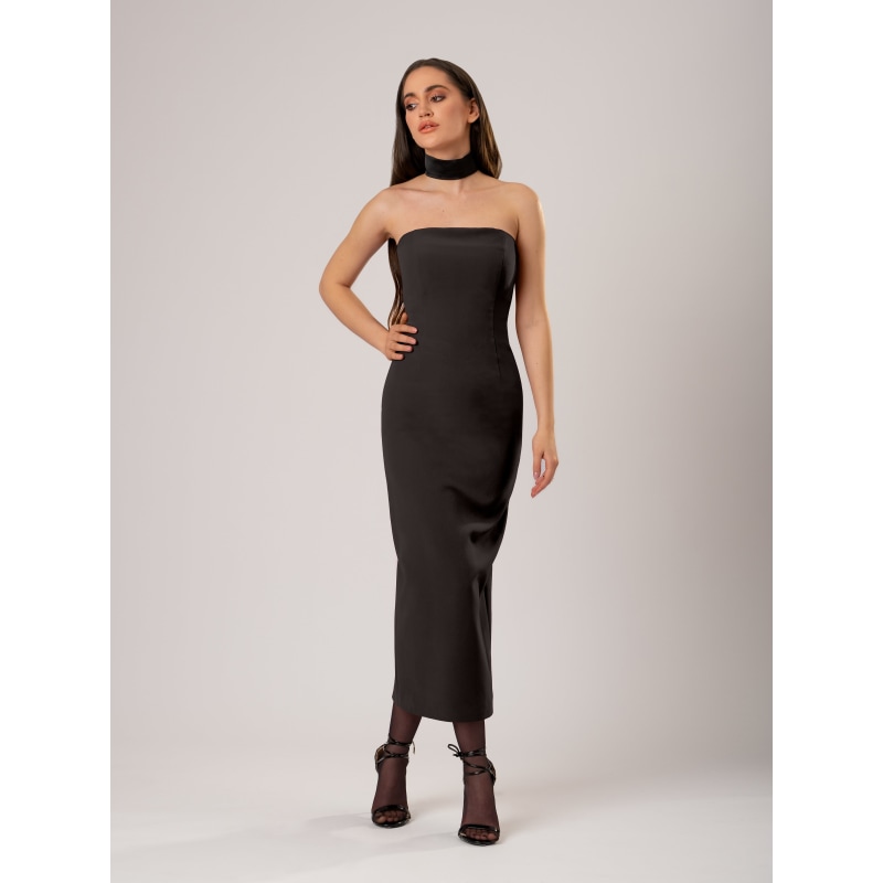 Thumbnail of Kiss Me Fitted Bustier Midi Dress, Black image