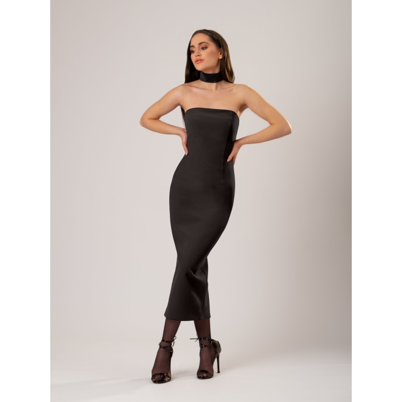 Thumbnail of Kiss Me Fitted Bustier Midi Dress, Black image