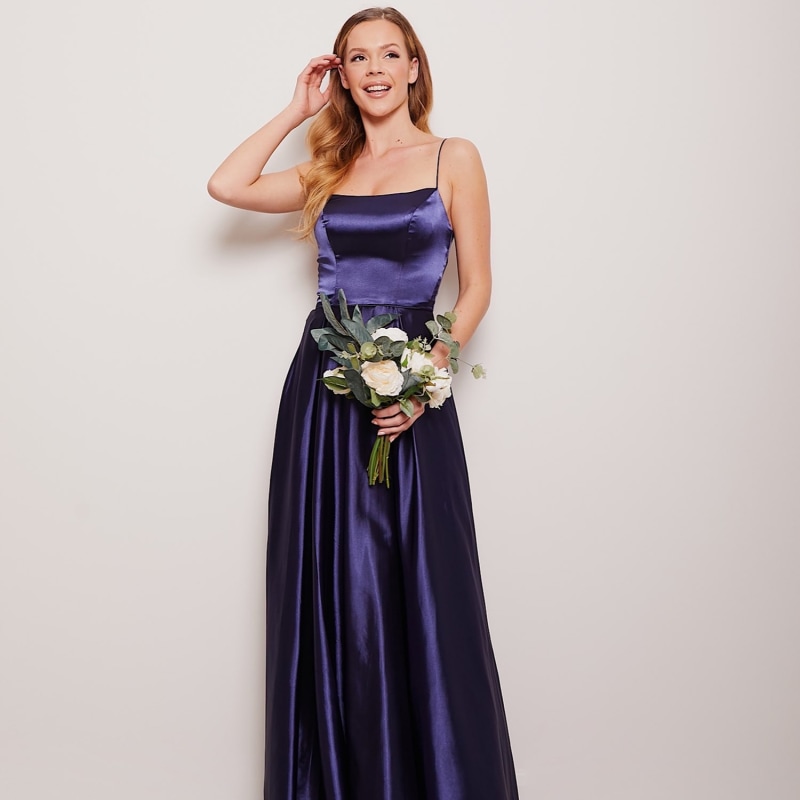 Thumbnail of Kitty Navy Satin Evening Gown image