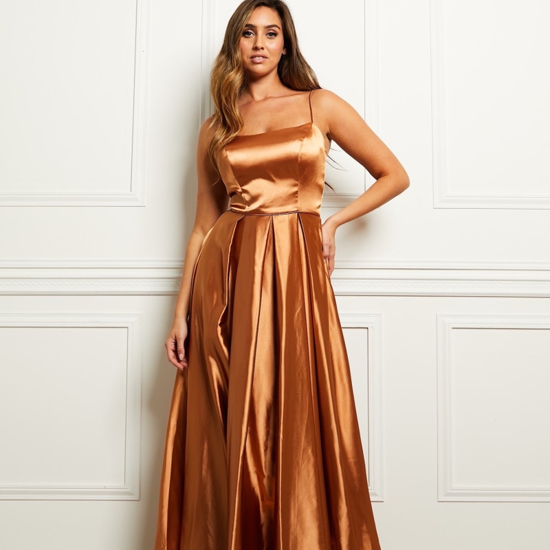 Thumbnail of Kitty Terracotta Satin Evening Gown image