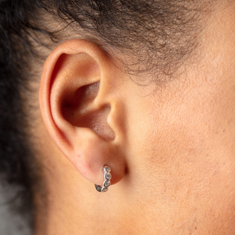 Thumbnail of Silver Bezel Huggie Earrings With Clear Stones image