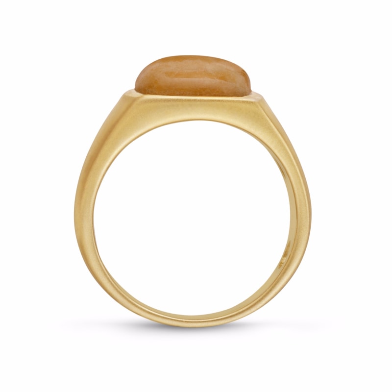 Thumbnail of Yellow Lace Agate Stone Signet Ring In 14K Yellow Gold Plated Sterling Silver image