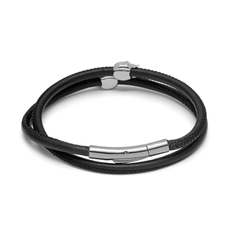 Thumbnail of Micro Atticus Skull Double Wrap Bracelet In Silver & Black image