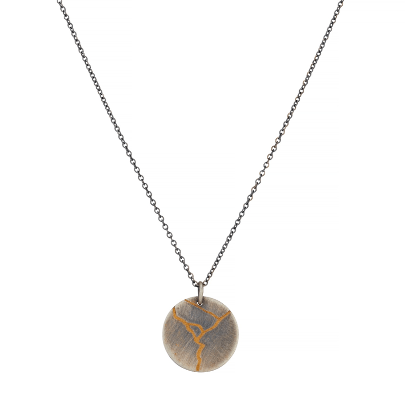 Leather and Sterling Silver Kintsugi Tag Necklace, Posh Totty Designs