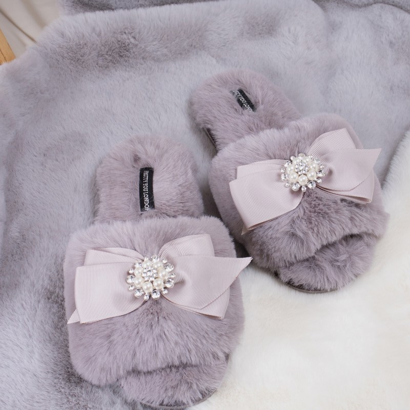 Thumbnail of Anya Slider Slipper With Diamante In Mink image