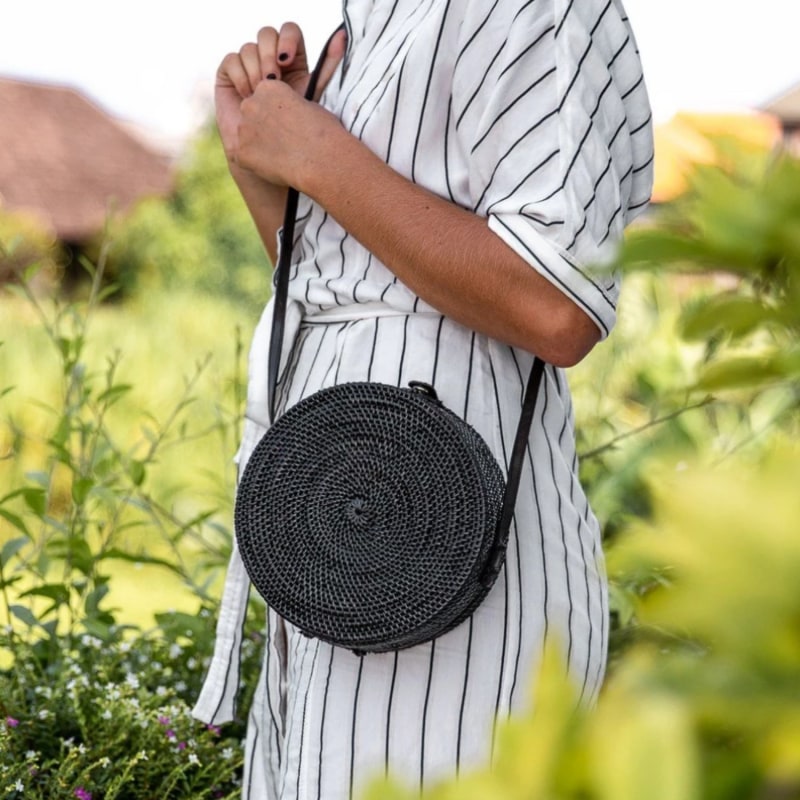 Thumbnail of Black Rattan Camilla Bag Black Gingham image