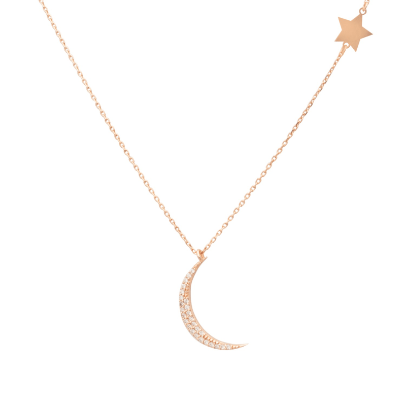 Thumbnail of Astrid Moon Star Necklace Rosegold image