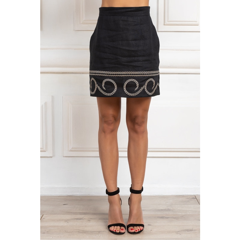 Thumbnail of Linen Embroidered Mini Skirt In Black image