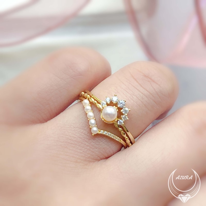 Solitaire Pearl Ring Yellow Gold Vermeil Azura Jewelry New York