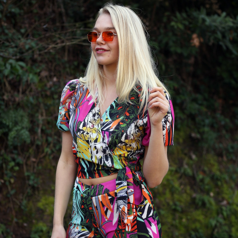 Thumbnail of Double-Breasted Blouse With Abstract Floral-Print image
