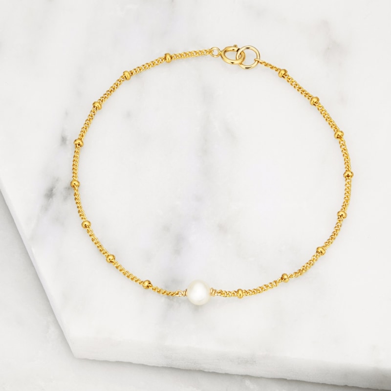 Thumbnail of Gold Single Pearl Bracelet On Satellite Chain image