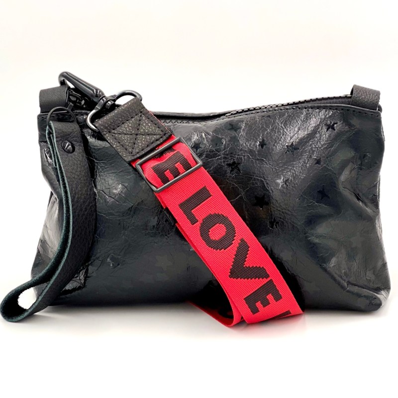 Thumbnail of Nancy Crossbody In Black Star Leather With Red Love Strap image