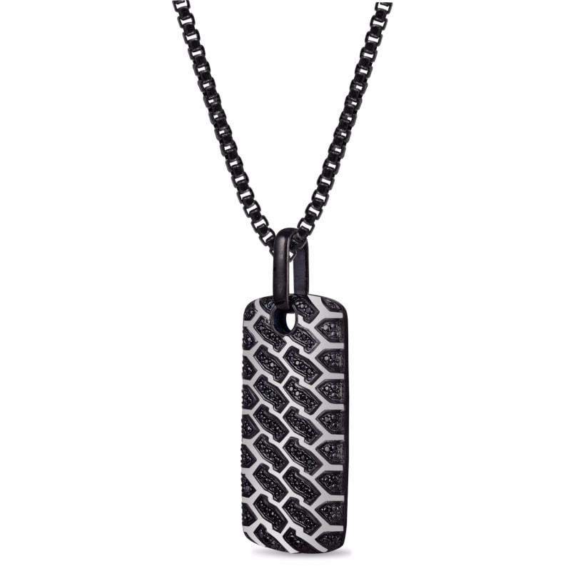 Thumbnail of Fast Track Black Rhodium Plated Sterling Silver Tire Tread Black Diamond Tag image