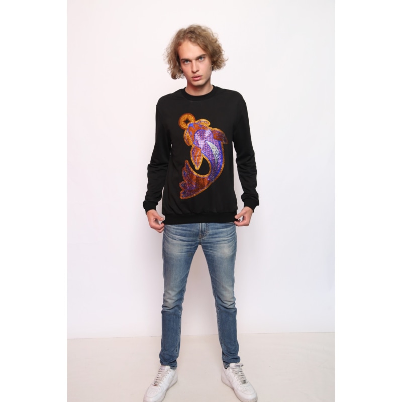 Thumbnail of Koi Fish Lucky Feng Shui Rhinestoned Sweatshirt - Black image