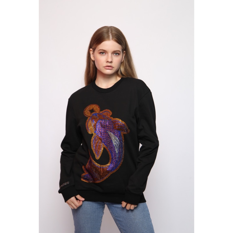 Thumbnail of Koi Fish Lucky Feng Shui Rhinestoned Sweatshirt - Black image