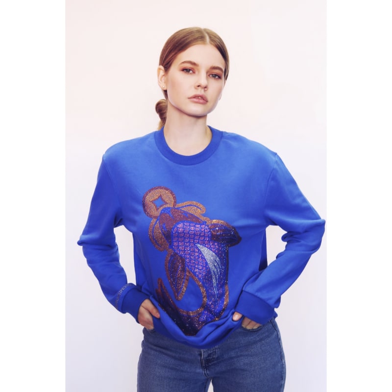 Thumbnail of Koi Fish Lucky Feng Shui Rhinestoned Sweatshirt - Blue image