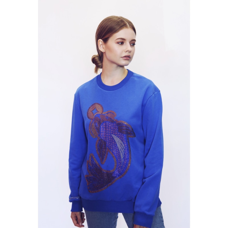 Thumbnail of Koi Fish Lucky Feng Shui Rhinestoned Sweatshirt - Blue image